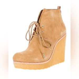Tory Burch Denise Wedge Split Suede Booties Size US 9.5